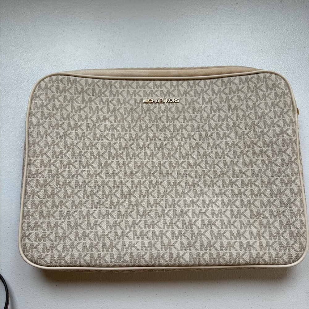 Michael Kors Tan Laptop Bag with Monogram Print